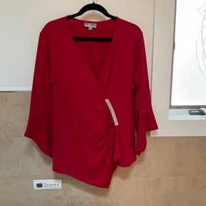 Gorgeous Holiday Red Top with Rhinestone Trim